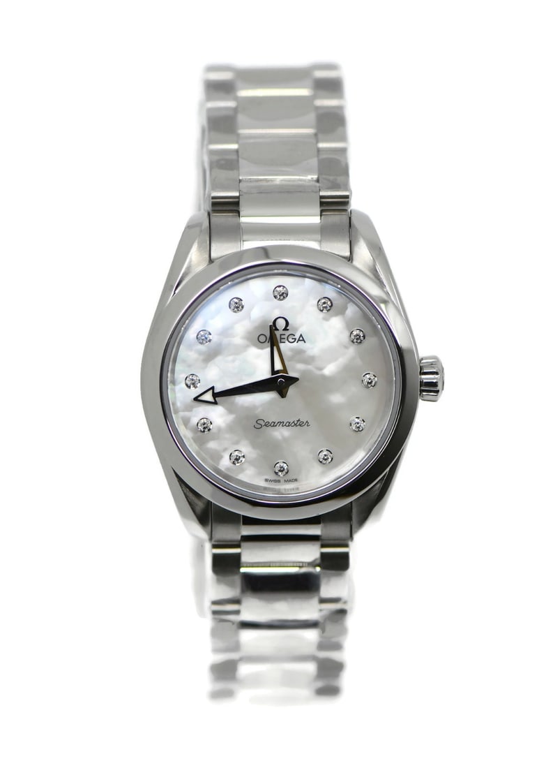 Seamaster Aqua Terra Quartz Diamond Dial Stainless Steel 28mm Watch 220.10.28.60.55.001: Seamaster Aqua Terra Quartz Diamond Dial Stainless Steel 28mm Watch 220.10.28.60.55.001 This Omega Seamaster Aqua Terra is a stainless steel wristwatch featuring a quartz movement and analog display. 