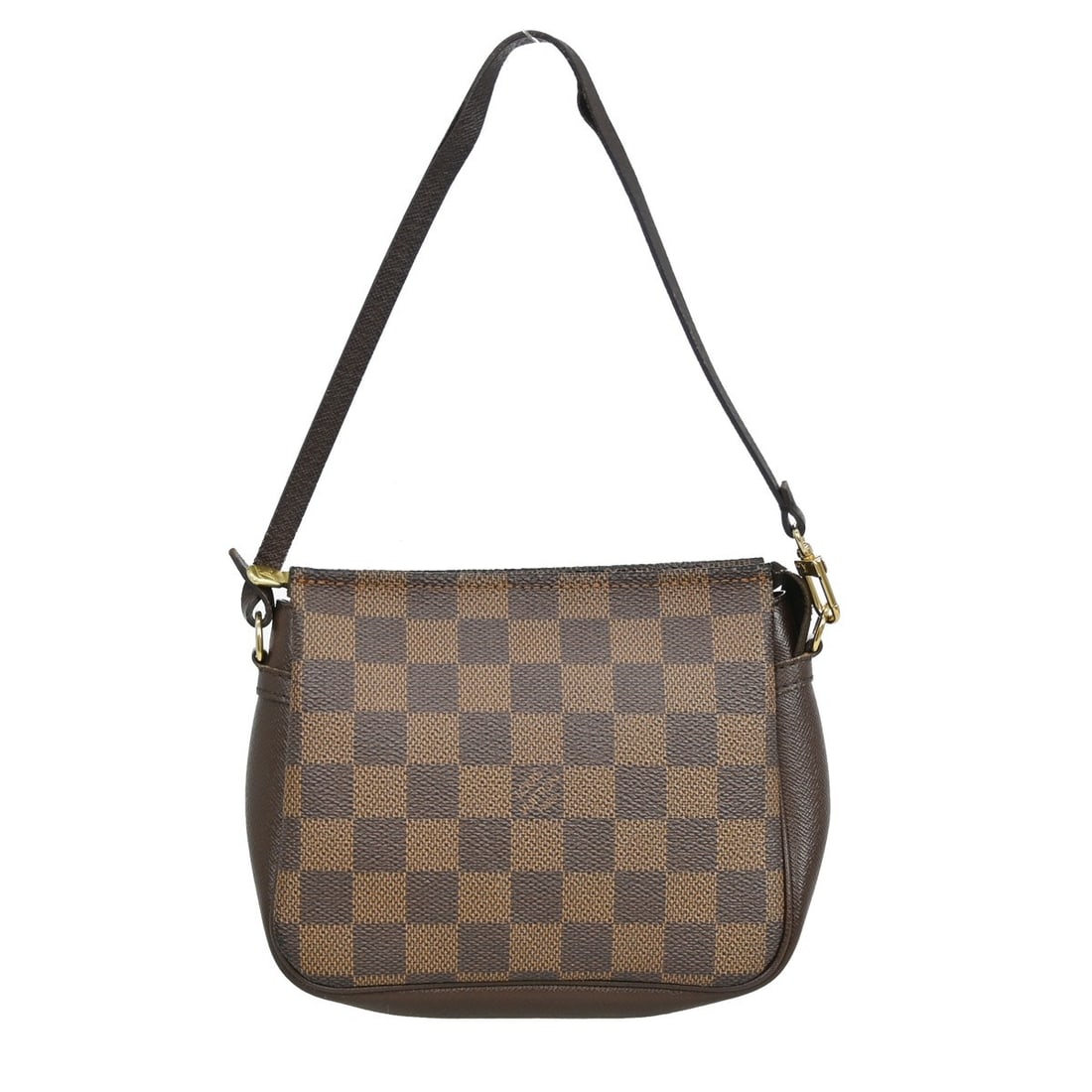 Louis Vuitton Damier Ebene Trousse Makeup Bag Small Brown Canvas Handbag: Louis Vuitton Damier Ebene Trousse Makeup Bag Small Brown Canvas Handbag This Louis Vuitton Trousse Makeup Handbag features the iconic Damier Ebene canvas leather exterior with a classic check pattern