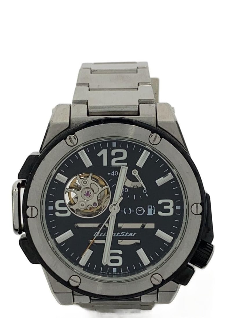 Orient Star Men's Black Stainless Steel Retro Future SUV Watch: Orient Star Men's Black Stainless Steel Retro Future SUV Watch This ORIENT STAR Retro-Future SUV Model DA04-D0-B men's wristwatch features a stainless steel case and a black dial. The watch is in slig