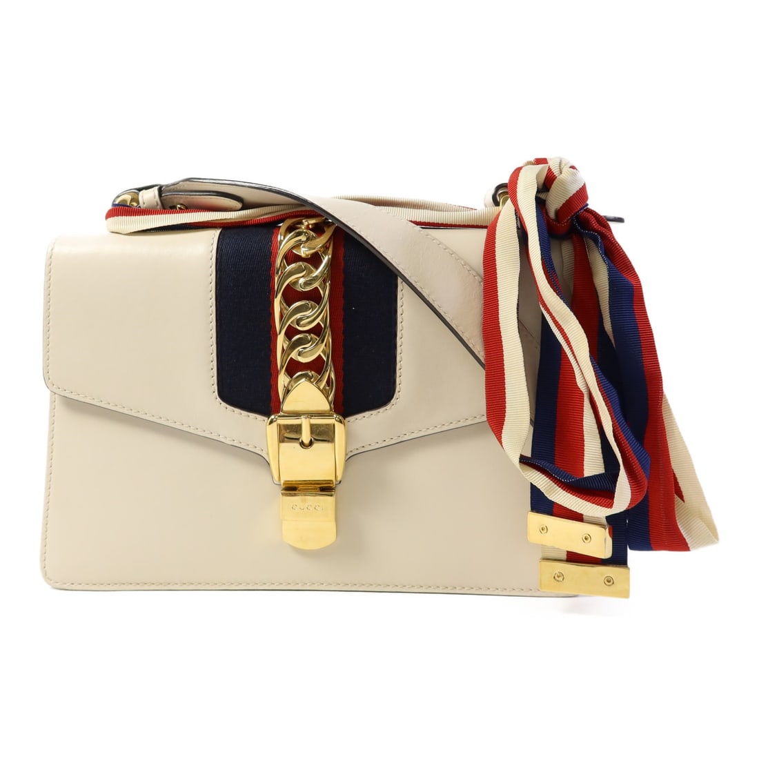 GUCCI Sylvie Shoulder Bag 421882 Calfskin Leather Beige GHW: GUCCI Sylvie Shoulder Bag 421882 Calfskin Leather Beige GHW Elevate your style with the GUCCI GG Sylvie Shoulder Bag, expertly crafted from luxurious beige calfskin leather. This elegant shoulder bag 