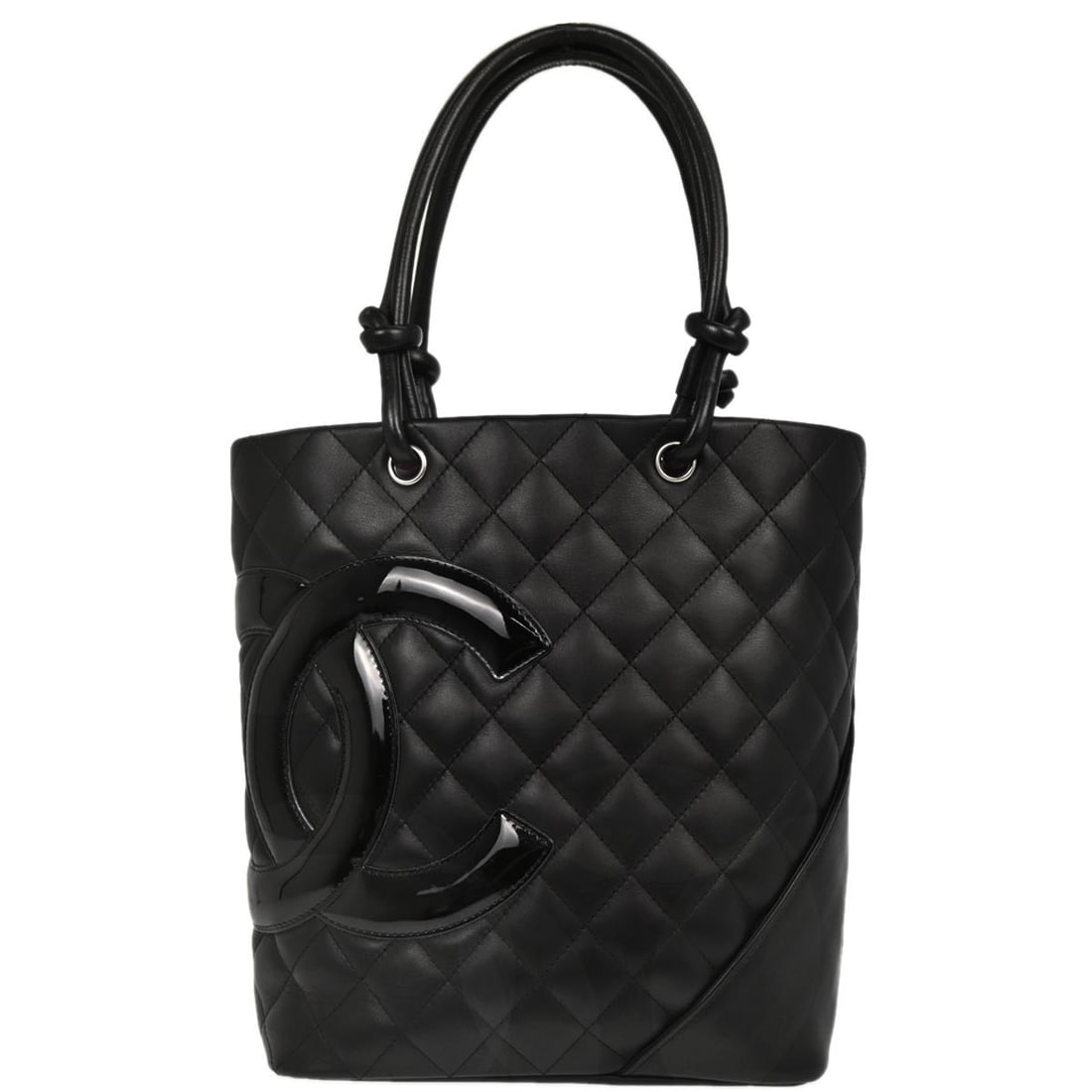 Chanel Cambon Ligne Quilted Black Calfskin Medium Tote Pink Lining: Chanel Cambon Ligne Quilted Black Calfskin Medium Tote Pink Lining This Chanel Cambon Ligne tote handbag features black calfskin leather with a quilted matelasse pattern and distinctive logo accent. T