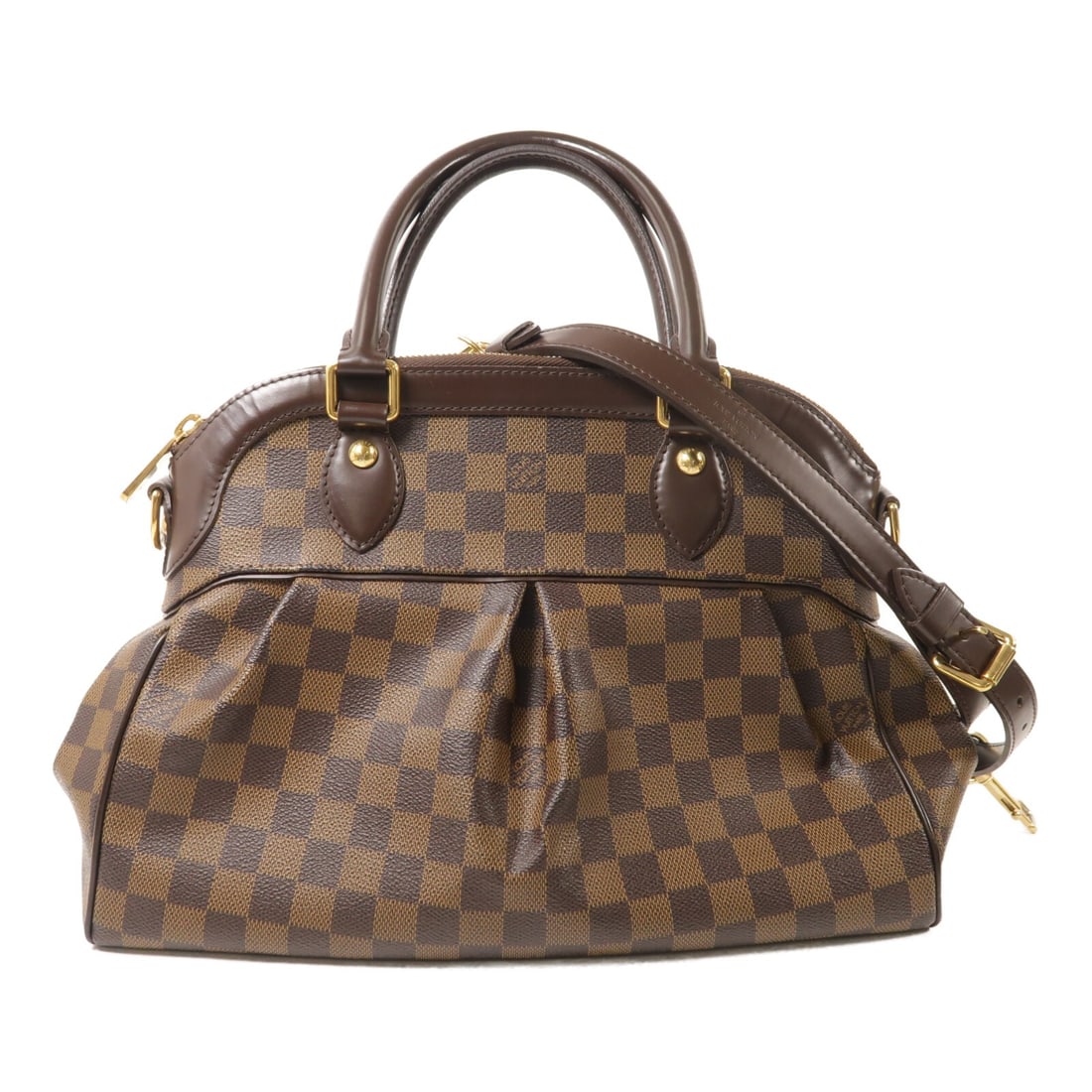 Louis Vuitton Trevi Brown Damier Canvas Shoulder and Handbag with Gold Hardware: Louis Vuitton Trevi Brown Damier Canvas Shoulder and Handbag with Gold Hardware This Louis Vuitton Trevi 2-way shoulder bag features a brown Damier canvas design with gold-tone hardware. Crafted from 