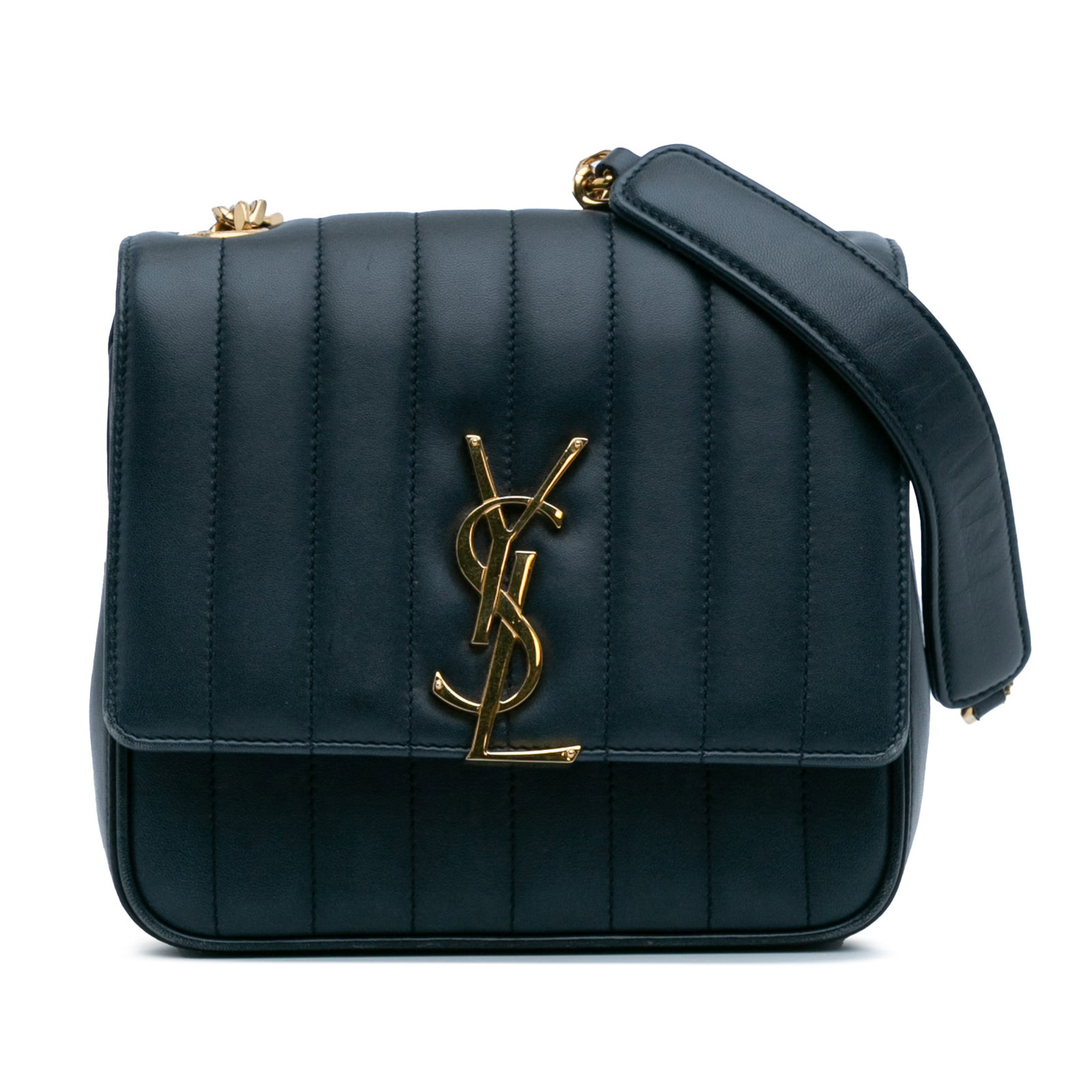 Saint Laurent Medium Monogram Vicky Chain Bag Blue Leather: Saint Laurent Medium Monogram Vicky Chain Bag Blue Leather Introducing the Saint Laurent Medium Lambskin Monogram Vicky Chain Bag, a stylish and luxurious crossbody bag crafted from premium quilted le
