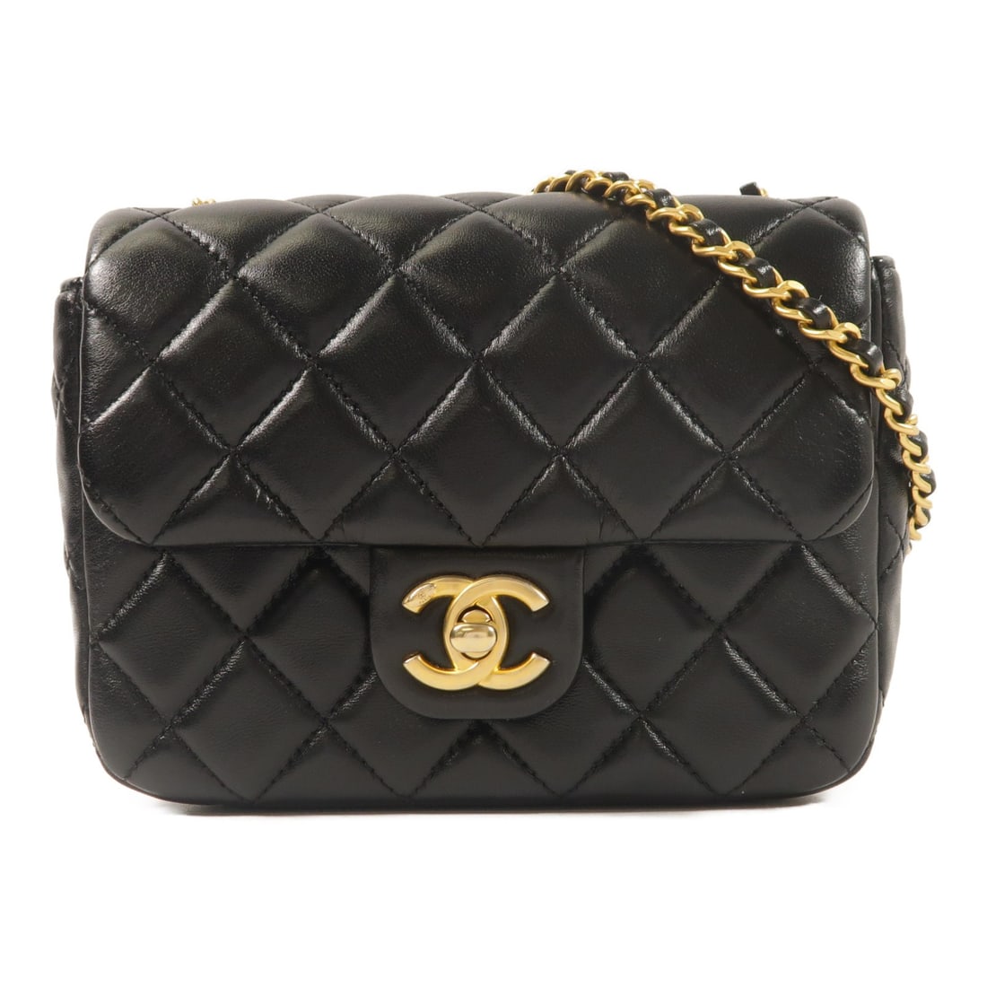 CHANEL Mini Flap Lambskin Shoulder Bag Black GHW CC: CHANEL Mini Flap Lambskin Shoulder Bag Black GHW CC This CHANEL Mini Flap Chain Shoulder Bag is crafted from luxurious black lambskin leather and features the iconic CC detail with gold-tone hardware.