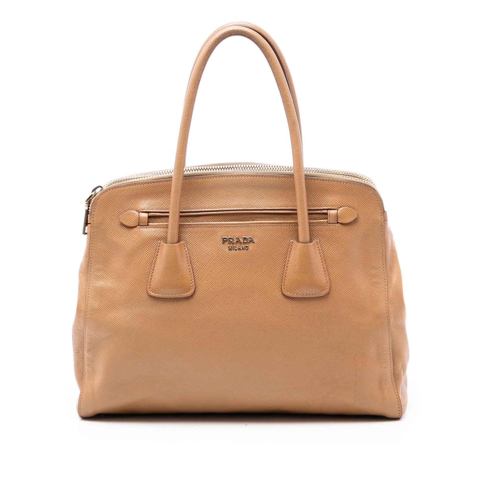 Prada Saffiano Leather Double Zip Large Top Handle Satchel: Prada Saffiano Leather Double Zip Large Top Handle Satchel This Prada Large Saffiano Cuir Double Zip Top Handle Bag is crafted from saffiano leather and features rolled leather handles, exterior zip c