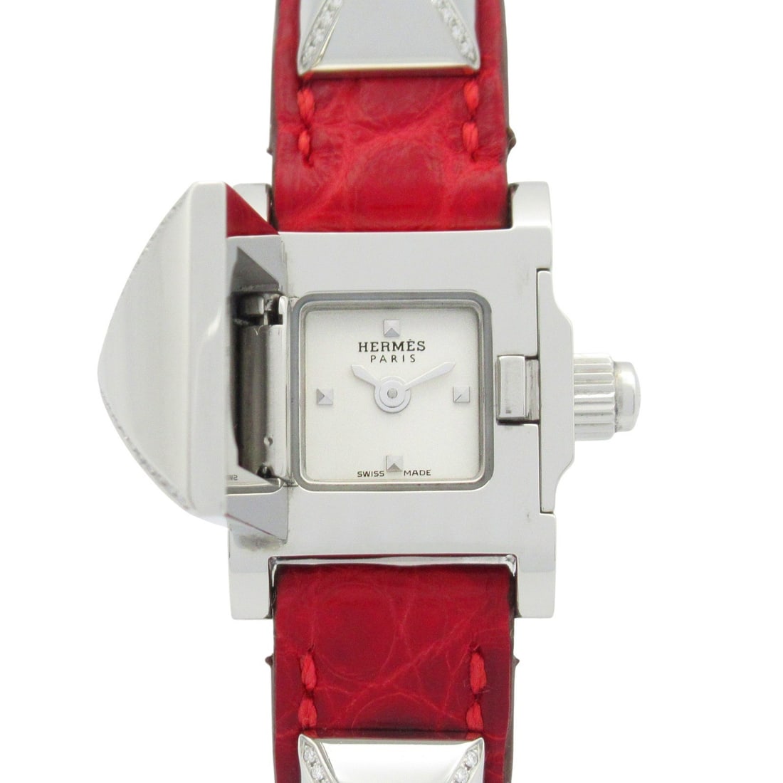 Hermes Mini Medor Quartz Diamond Leather Wristwatch ME2.131 Silver (1 of 10)