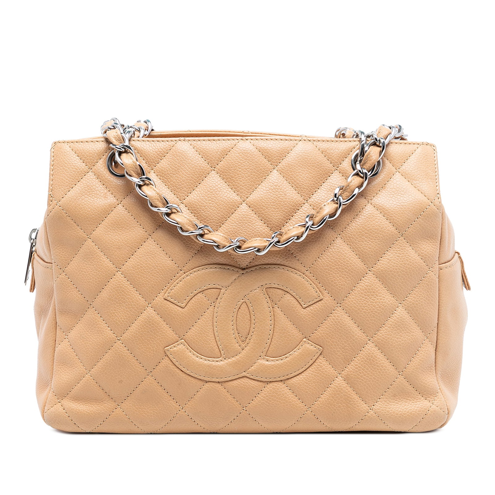 Chanel Timeless Tote Brown Quilted Caviar Leather Shoulder Bag: Chanel Timeless Tote Brown Quilted Caviar Leather Shoulder Bag This Chanel Petite Caviar Timeless Tote features a quilted caviar leather exterior in brown, complemented by leather-woven chain shoulder