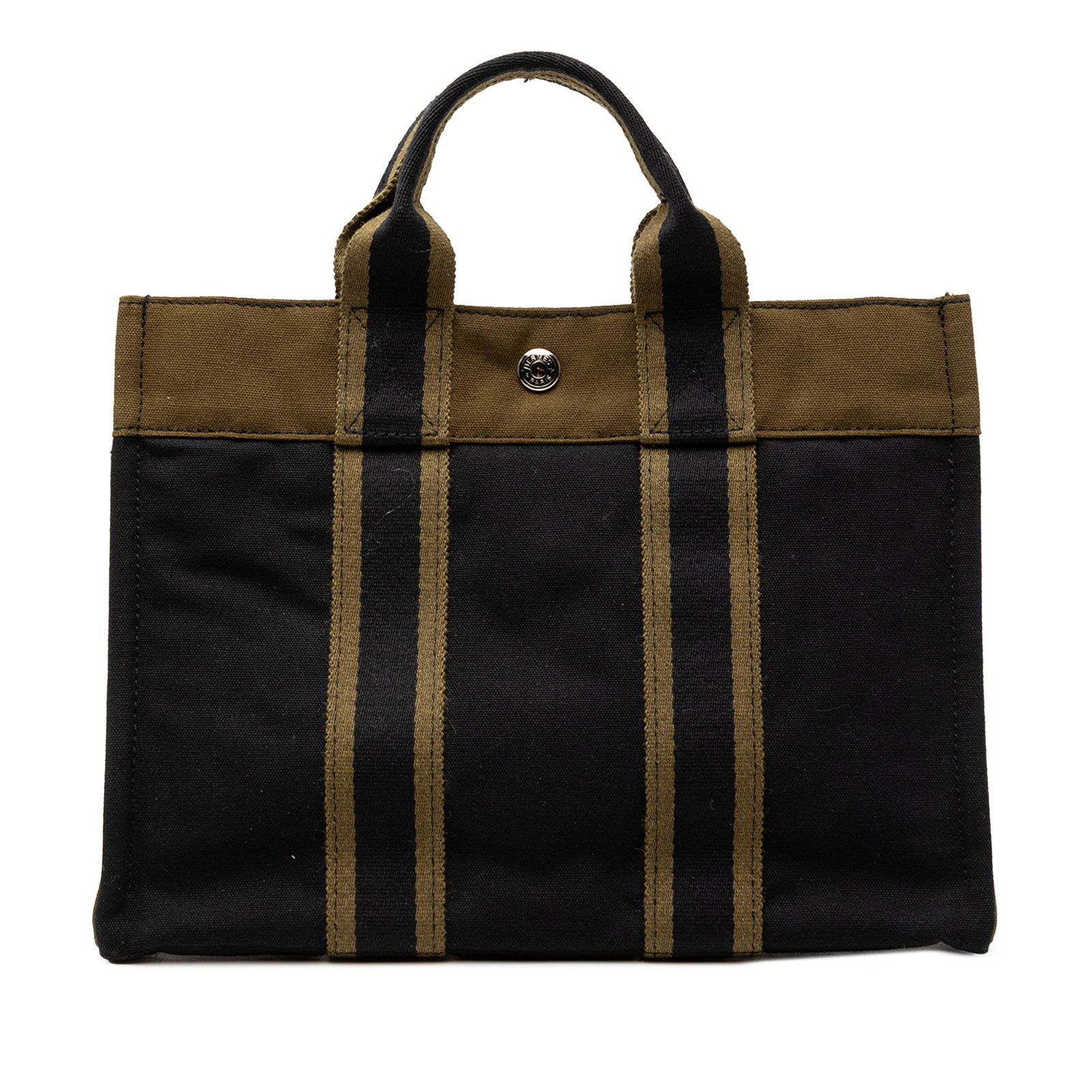 Hermes Fourre Tout PM Tote Bicolor Canvas Bag France: Hermes Fourre Tout PM Tote Bicolor Canvas Bag France The Hermes Bicolor Canvas Fourre Tout PM is a stylish tote featuring a canvas body with flat straps, an open top secured by a snap closure, and an 