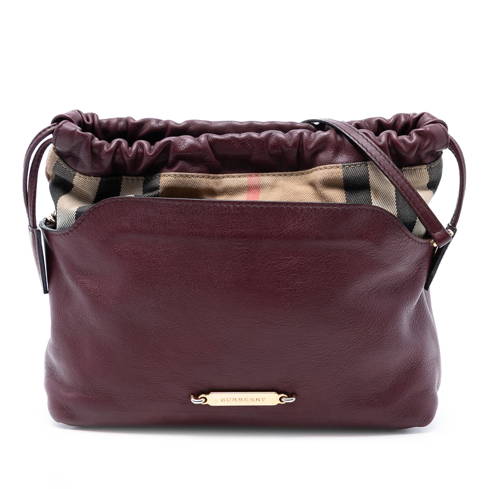 Burberry Little Crush Red Crossbody with House Check and Calfskin Leather: Burberry Little Crush Red Crossbody with House Check and Calfskin Leather This Burberry House Check Canvas and Calfskin Little Crush Crossbody bag features a combination of leather and canvas material