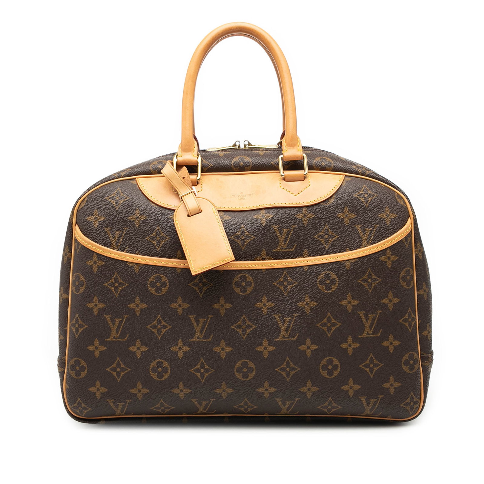 Monogram Canvas Deauville Bag with Vachetta Leather Trim by Louis Vuitton: Monogram Canvas Deauville Bag with Vachetta Leather Trim by Louis Vuitton The Louis Vuitton Monogram Deauville is crafted from signature monogram canvas with vachetta leather trim and rolled vachetta 