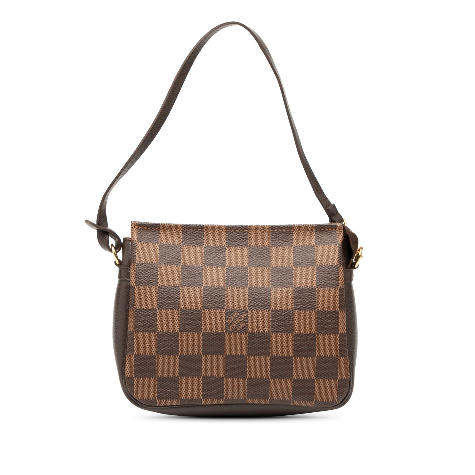Louis Vuitton Damier Ebene Trousse Pochette Brown Fabric Bag: Louis Vuitton Damier Ebene Trousse Pochette Brown Fabric Bag The Louis Vuitton Damier Ebene Trousse Pochette is a stylish and practical accessory crafted from durable damier canvas with leather trim. 
