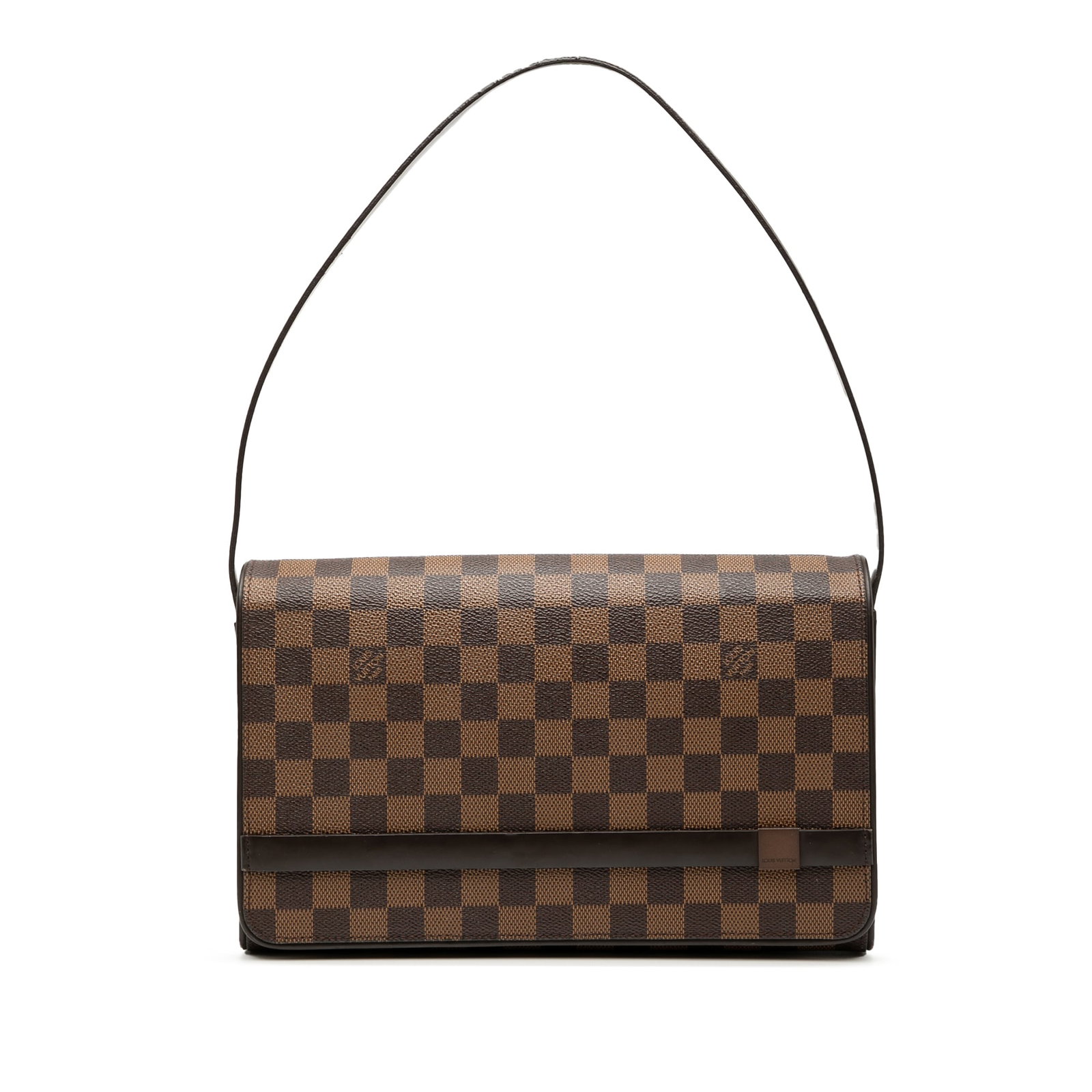 Louis Vuitton Tribeca Long Damier Ebene Canvas Shoulder Bag: Louis Vuitton Tribeca Long Damier Ebene Canvas Shoulder Bag The Louis Vuitton Damier Ebene Tribeca Long bag features a damier canvas exterior with a flat leather strap and a front flap secured by a ma