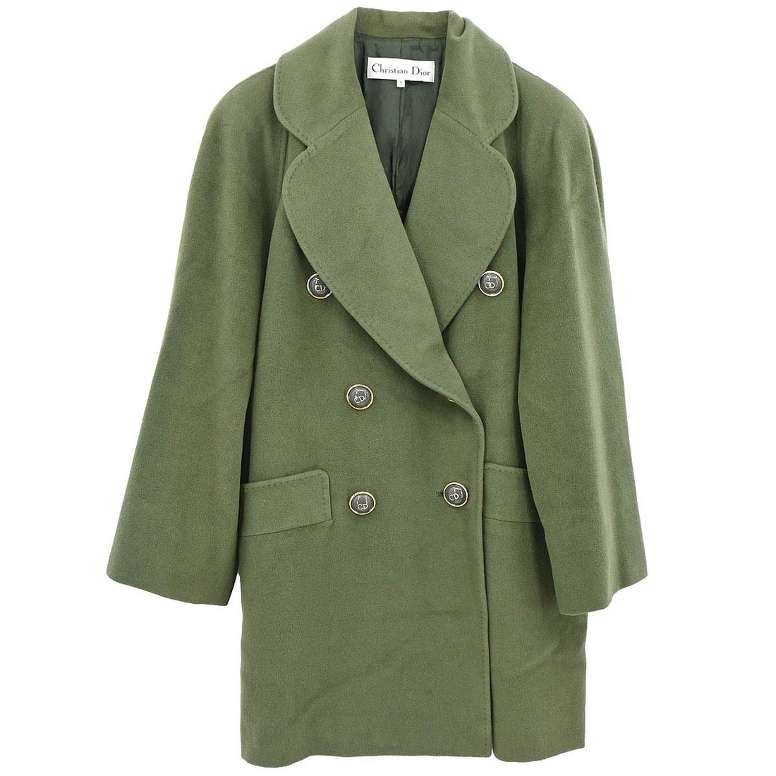 Christian Dior Green Wool Long Overcoat for Women Size 38: Christian Dior Green Wool Long Overcoat for Women Size 38 This Christian Dior overcoat for women is crafted from 100% wool in a long, elegant silhouette. Designed for winter, it features a button clos