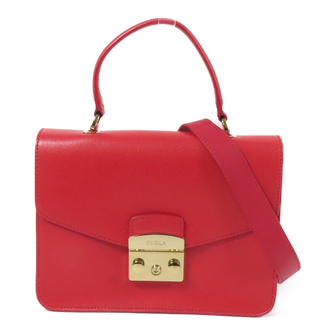 Furla Red Calfskin Leather 2way Shoulder Bag with GHW: Furla Red Calfskin Leather 2way Shoulder Bag with GHW This stunning Furla 2-way shoulder bag is crafted from luxurious calfskin leather in a vibrant red hue. It features a sleek design that allows for