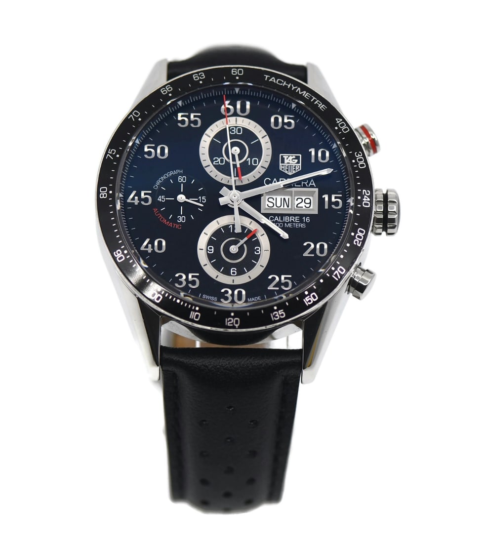 TAG Heuer Carrera CV2A10 Automatic Chronograph 43mm Steel Watch: TAG Heuer Carrera CV2A10 Automatic Chronograph 43mm Steel Watch This TAG Heuer Carrera Chronograph is a men's wristwatch featuring a mechanical automatic movement. The watch has a 43mm stainless steel