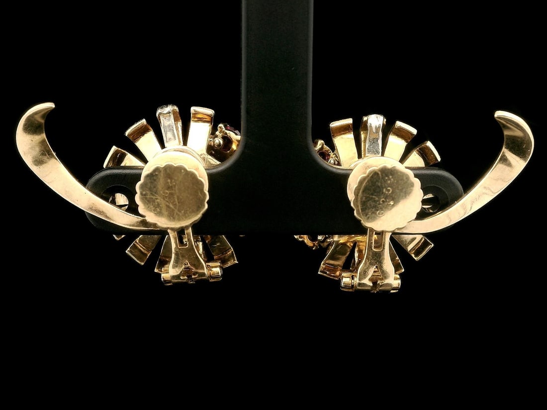 Vintage Retro 14k Gold GIA Certified 3ctw No Heat Burma Ruby Flower Earrings - 11