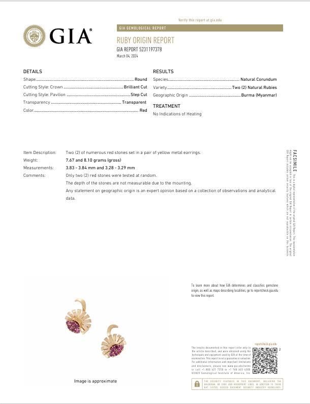 Vintage Retro 14k Gold GIA Certified 3ctw No Heat Burma Ruby Flower Earrings - 12