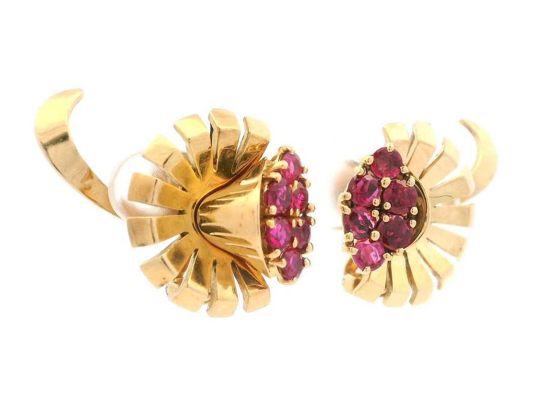 Vintage Retro 14k Gold GIA Certified 3ctw No Heat Burma Ruby Flower Earrings - 4