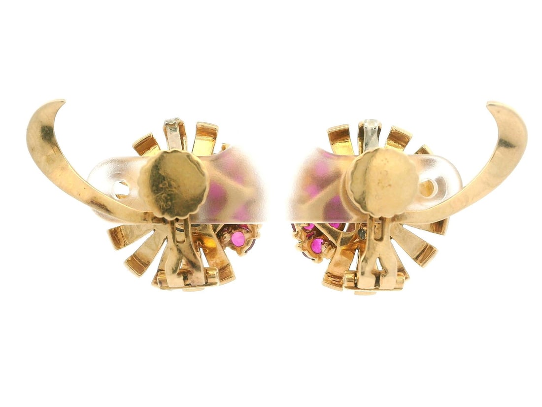 Vintage Retro 14k Gold GIA Certified 3ctw No Heat Burma Ruby Flower Earrings - 7