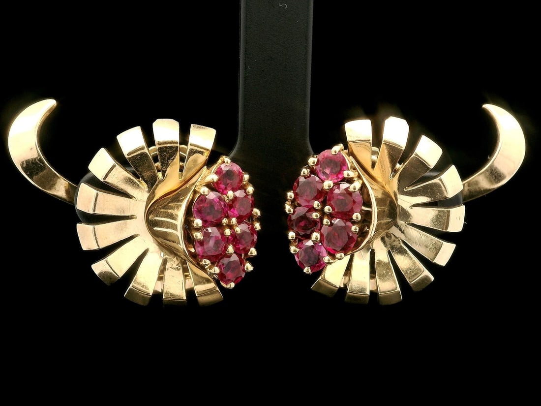 Vintage Retro 14k Gold GIA Certified 3ctw No Heat Burma Ruby Flower Earrings - 8