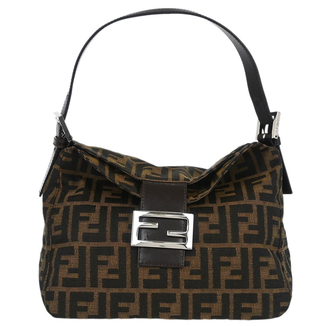Medium Zucca Canvas Top Handle Bag by Fendi in Brown: Medium Zucca Canvas Top Handle Bag by Fendi in Brown This Fendi Zucca handbag features a brown canvas exterior adorned with the iconic logo accents. Designed with a medium-sized silhouette, it include