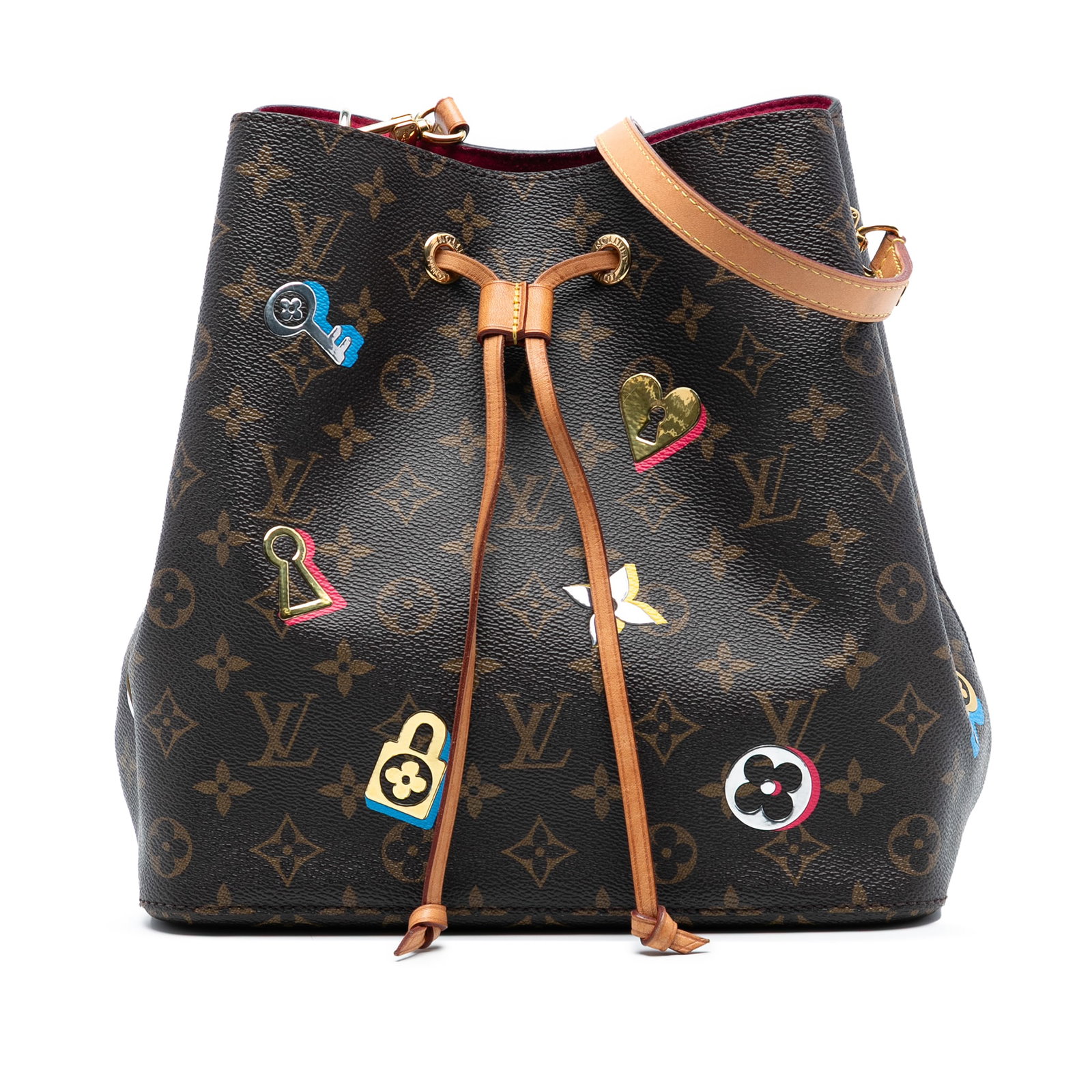 Louis Vuitton Love Lock Neonoe MM Monogram Canvas Shoulder Bag: Louis Vuitton Love Lock Neonoe MM Monogram Canvas Shoulder Bag The Louis Vuitton Monogram Love Lock Neonoe MM is crafted from monogram canvas and features a detachable flat vachetta leather strap, a t