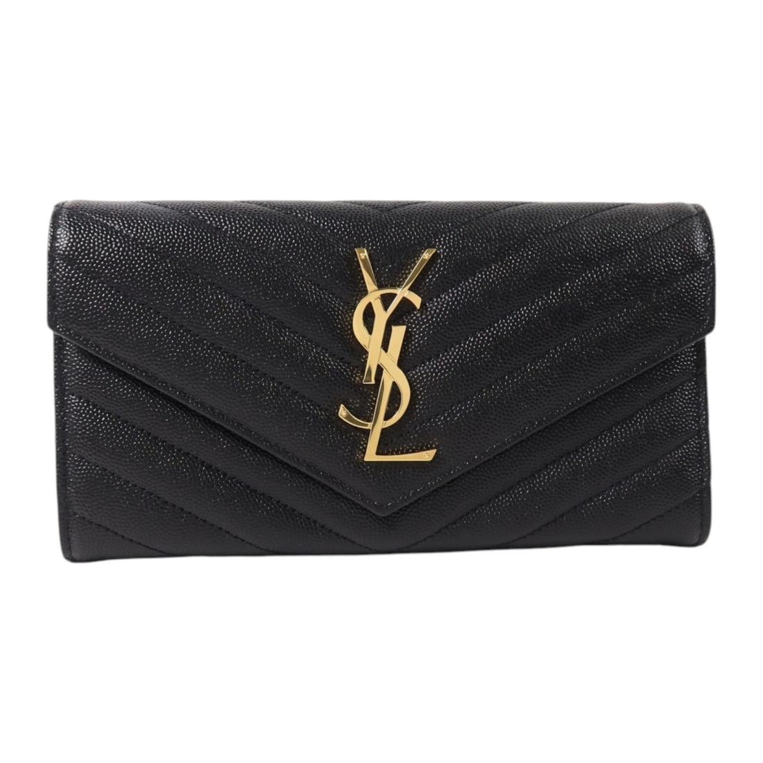 Saint Laurent Cassandre Matelasse Black Calfskin Bifold Wallet: Saint Laurent Cassandre Matelasse Black Calfskin Bifold Wallet This Saint Laurent Cassandre Matelasse large flap wallet features a sophisticated bifold design crafted from premium calfskin leather. Th