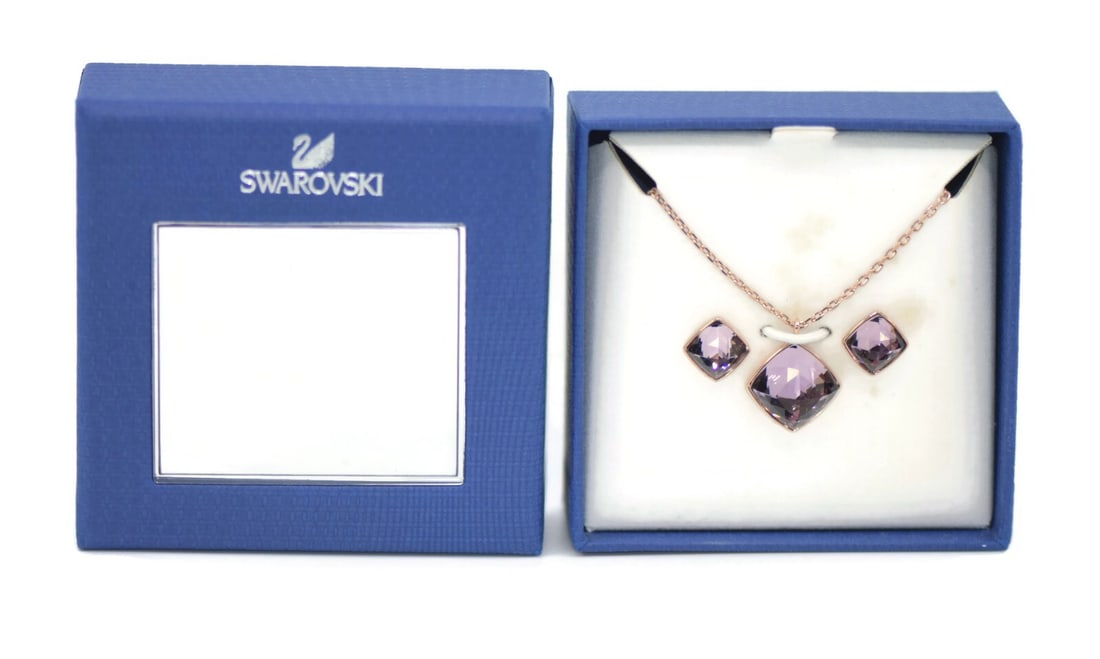 Swarovski Tempo Crystal Jewelry Set Necklace Earrings 5072144 Authentic (1 of 8)