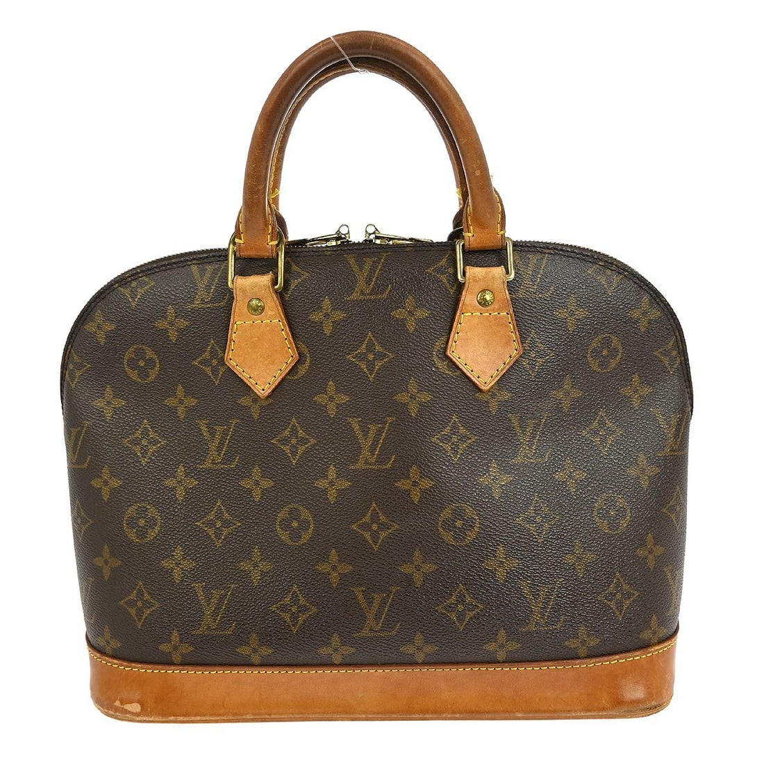 Louis Vuitton Alma Monogram Canvas Top Handle Bag M51130: Louis Vuitton Alma Monogram Canvas Top Handle Bag M51130 This Louis Vuitton Monogram Alma handbag features the iconic monogram canvas exterior with double beige handles and a zip closure. Designed in 