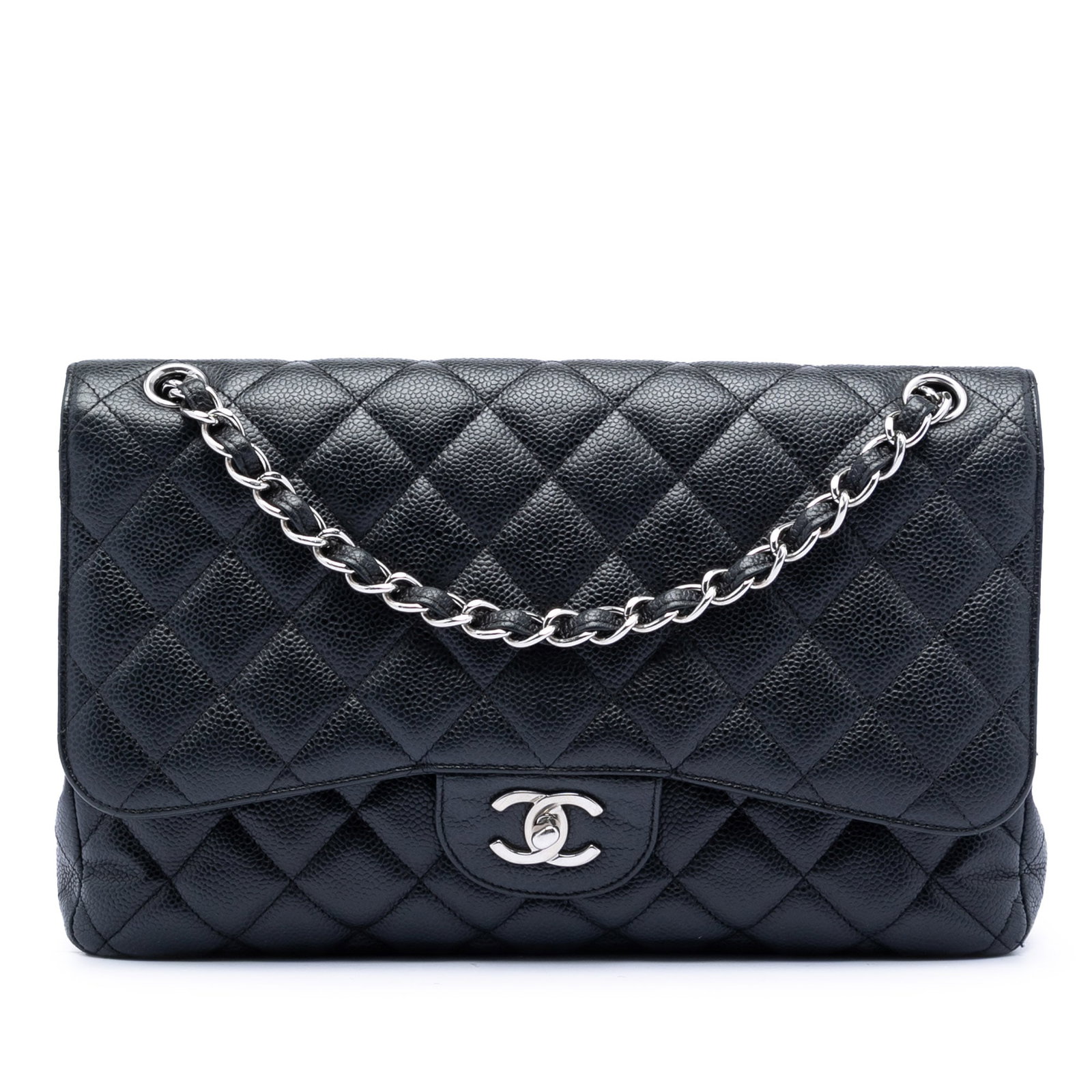 Chanel Black Quilted Caviar Leather Jumbo Double Flap Shoulder Bag (1 of 7)