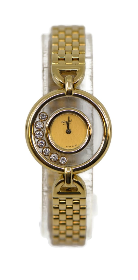 Chopard Happy Diamonds 18K Yellow Gold Watch Model 4105 with Diamonds: Chopard Happy Diamonds 18K Yellow Gold Watch Model 4105 with Diamonds Elevate your style with the Chopard Happy Diamonds 18K Yellow Gold Watch, model 4105. This exquisite wristwatch features a luxurio