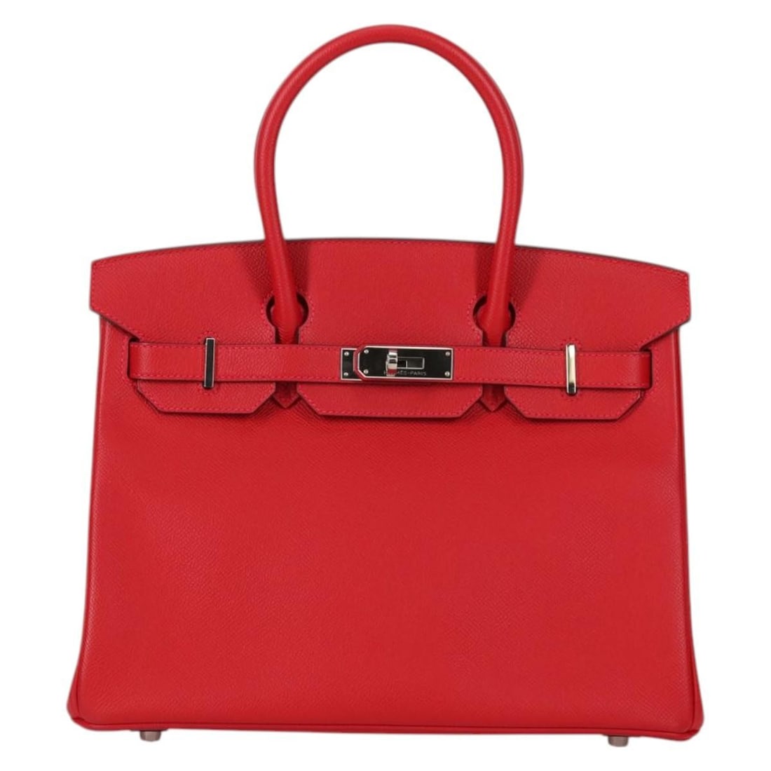 Hermes Birkin 30cm Red Epsom Leather Bag with Palladium Hardware: Hermes Birkin 30cm Red Epsom Leather Bag with Palladium Hardware Hermes Birkin handbag crafted from red Epsom leather and finished with palladium hardware. This bag is designed for women and features 