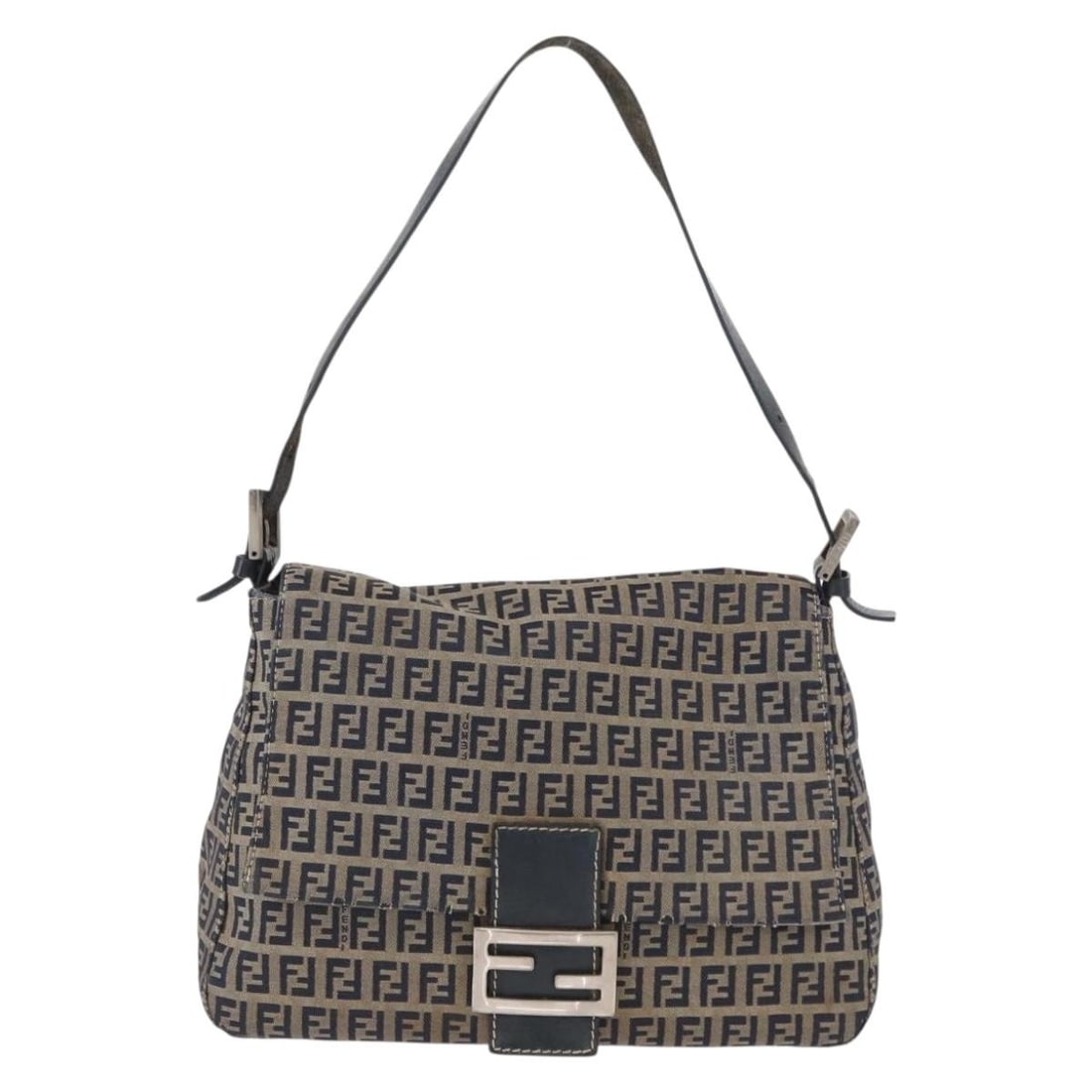 Fendi Mama Forever Navy Canvas Shoulder Bag 28cm by 18cm by 10cm: Fendi Mama Forever Navy Canvas Shoulder Bag 28cm by 18cm by 10cm This Fendi Mama Forever Bag features a navy Zucchino canvas construction with leather accents. It offers a compact design suitable for 