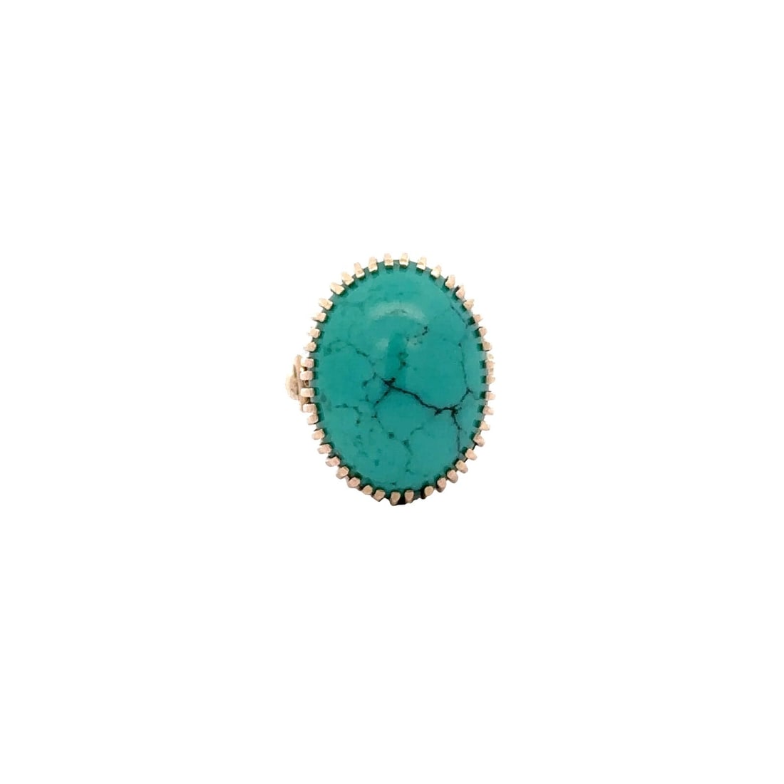 Vintage 14k Yellow Gold Oval Turquoise Cocktail Ring Handmade (1 of 5)