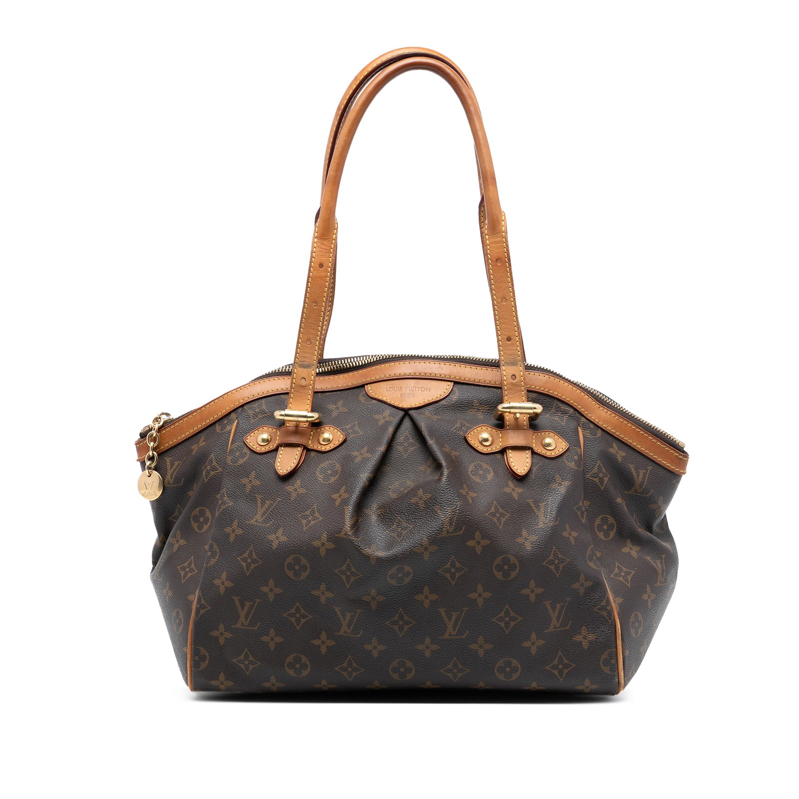 Louis Vuitton Tivoli GM Monogram Canvas Shoulder Bag With Leather Trim: Louis Vuitton Tivoli GM Monogram Canvas Shoulder Bag With Leather Trim The Louis Vuitton Monogram Tivoli GM features a monogram canvas body with vachetta leather trim and rolled vachetta leather strap