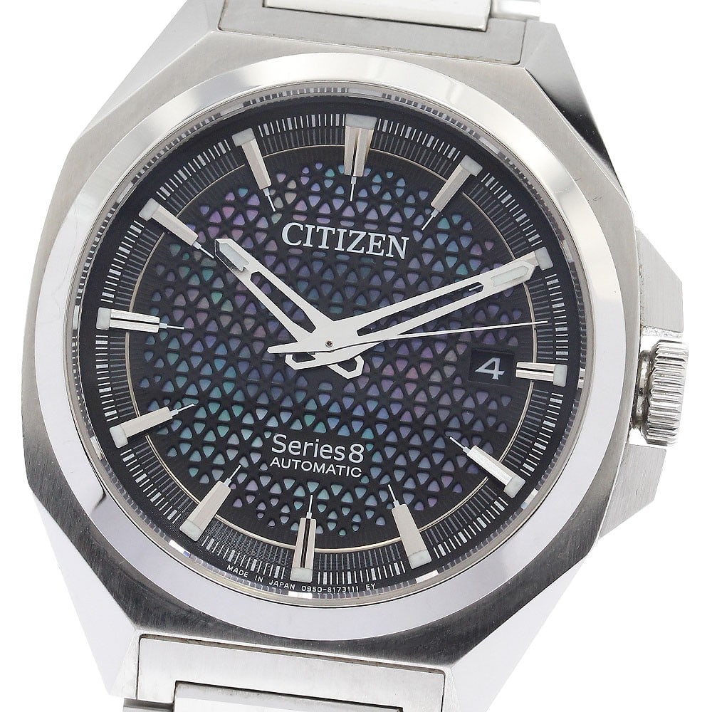 CITIZEN Series 8 Automatic Steel Date Men's Wristwatch: CITIZEN Series 8 Automatic Steel Date Men's Wristwatch This CITIZEN Series 8 Date men's wristwatch, model 0950-S125758/NA1010-84X, features a stainless steel case and bracelet with a shell and black d