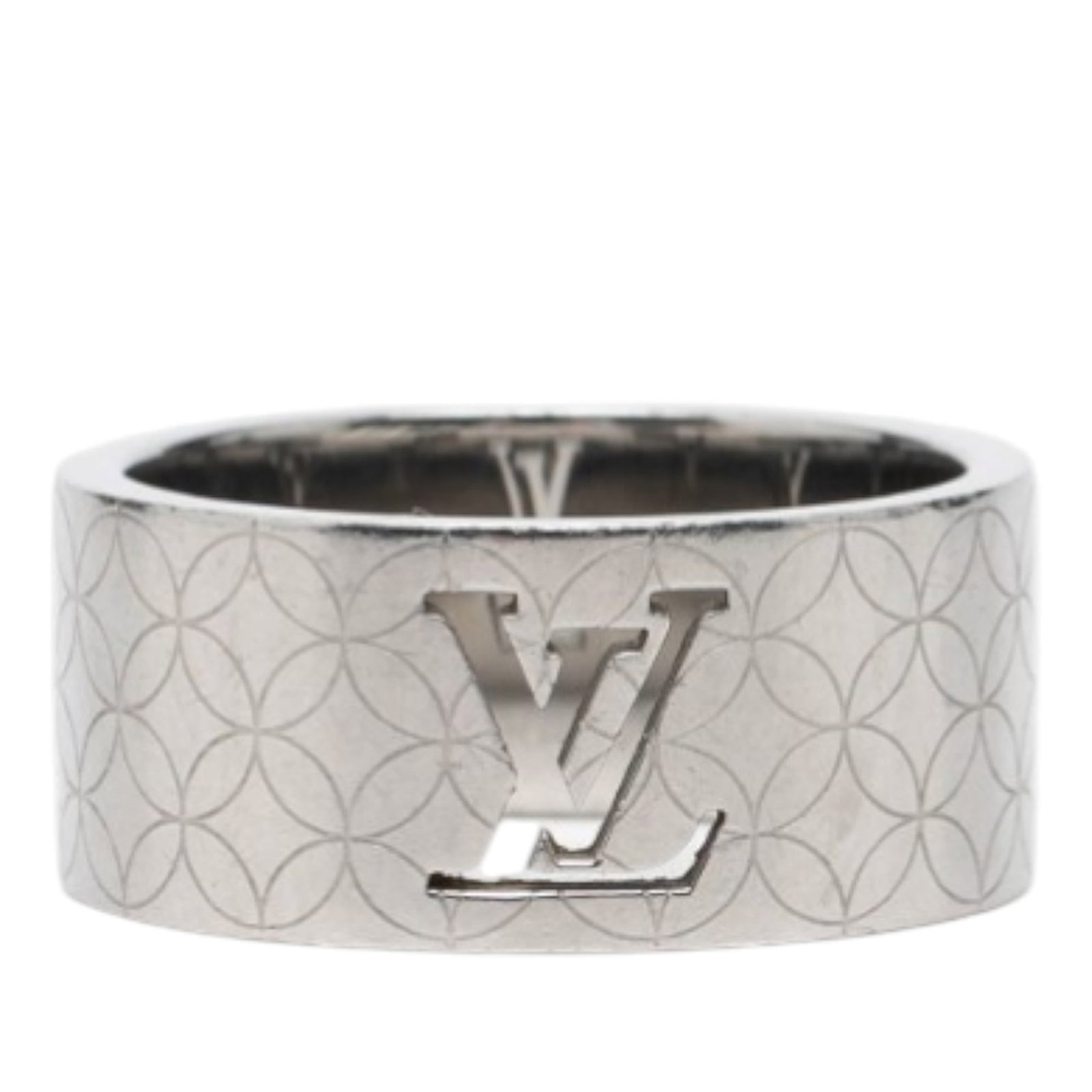 Champs Elysees Silver Tone Stainless Steel Ring by Louis Vuitton Size L: Champs Elysees Silver Tone Stainless Steel Ring by Louis Vuitton Size L This Louis Vuitton Champs Elysees ring features a stainless steel construction with a silver-tone finish. It is crafted in Franc