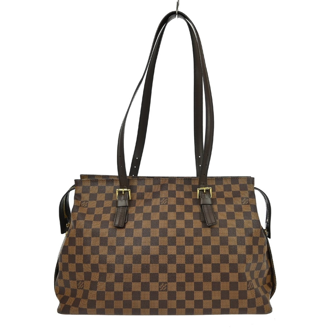 Louis Vuitton Chelsea Damier Canvas Large Shoulder Tote Bag Brown N51119: Louis Vuitton Chelsea Damier Canvas Large Shoulder Tote Bag Brown N51119 This Louis Vuitton Chelsea shoulder tote bag features the classic Damier canvas and leather exterior with the signature check p