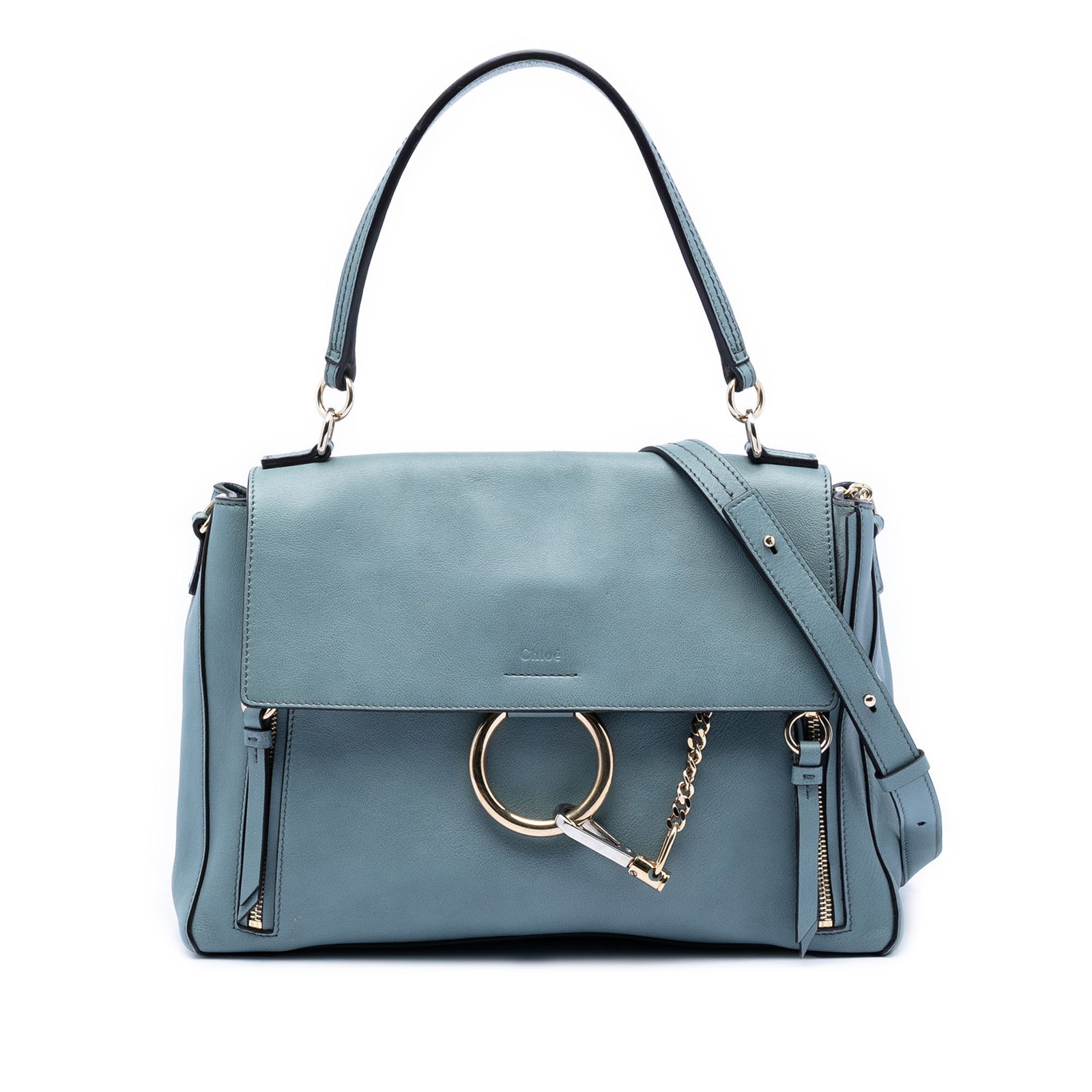 Chloe Faye Medium Blue Leather Shoulder Bag with Adjustable Strap: Chloe Faye Medium Blue Leather Shoulder Bag with Adjustable Strap This Chloe Medium Leather Faye Shoulder Bag features a blue leather body with an adjustable and detachable flat leather strap, a front