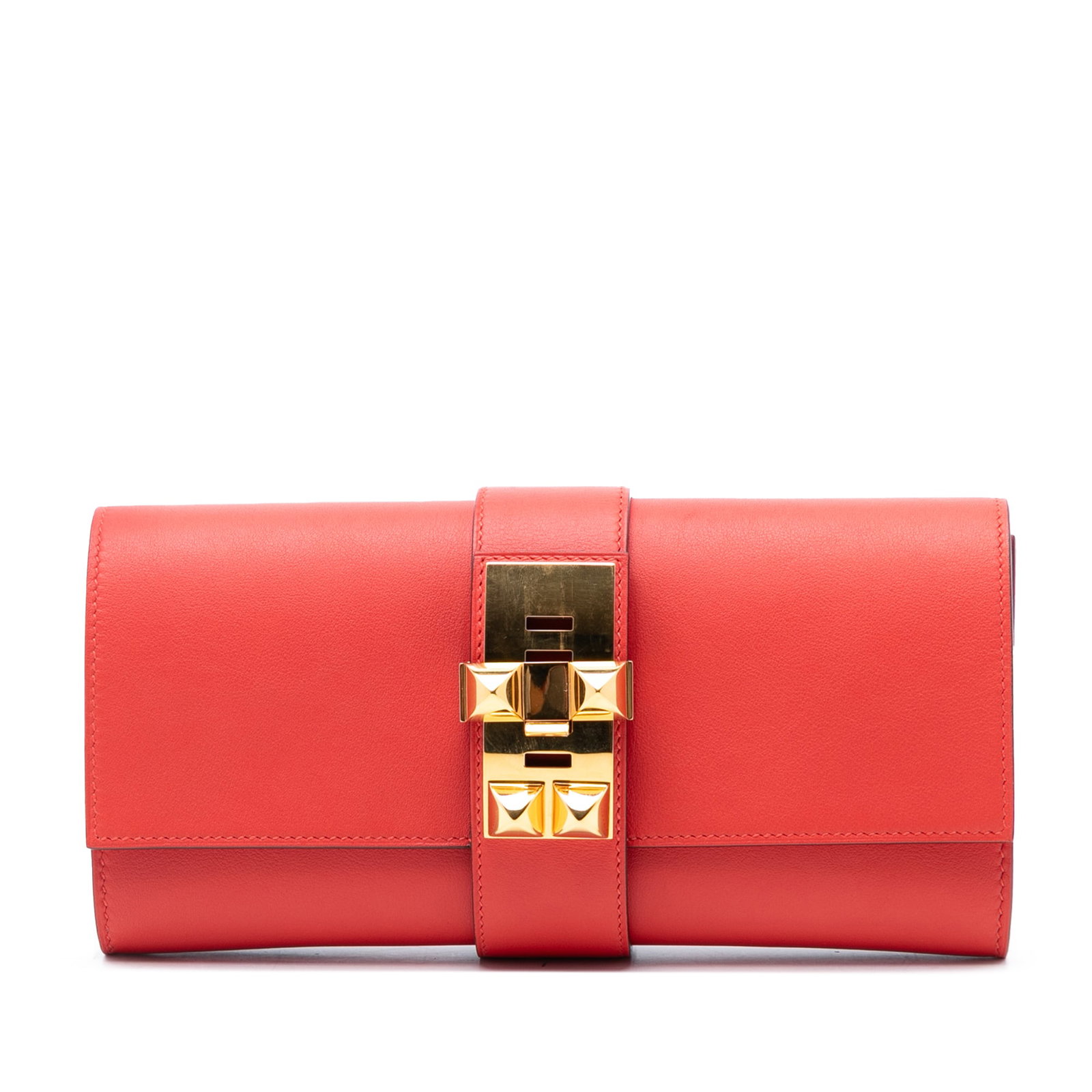 Hermes Medor 23 Red Tadelakt Leather Evening Clutch Bag: Hermes Medor 23 Red Tadelakt Leather Evening Clutch Bag The Hermes Medor Clutch 23 is crafted from Tadelakt leather in Rouge Pivoine color and features a distinctive front flap with metal closure. The