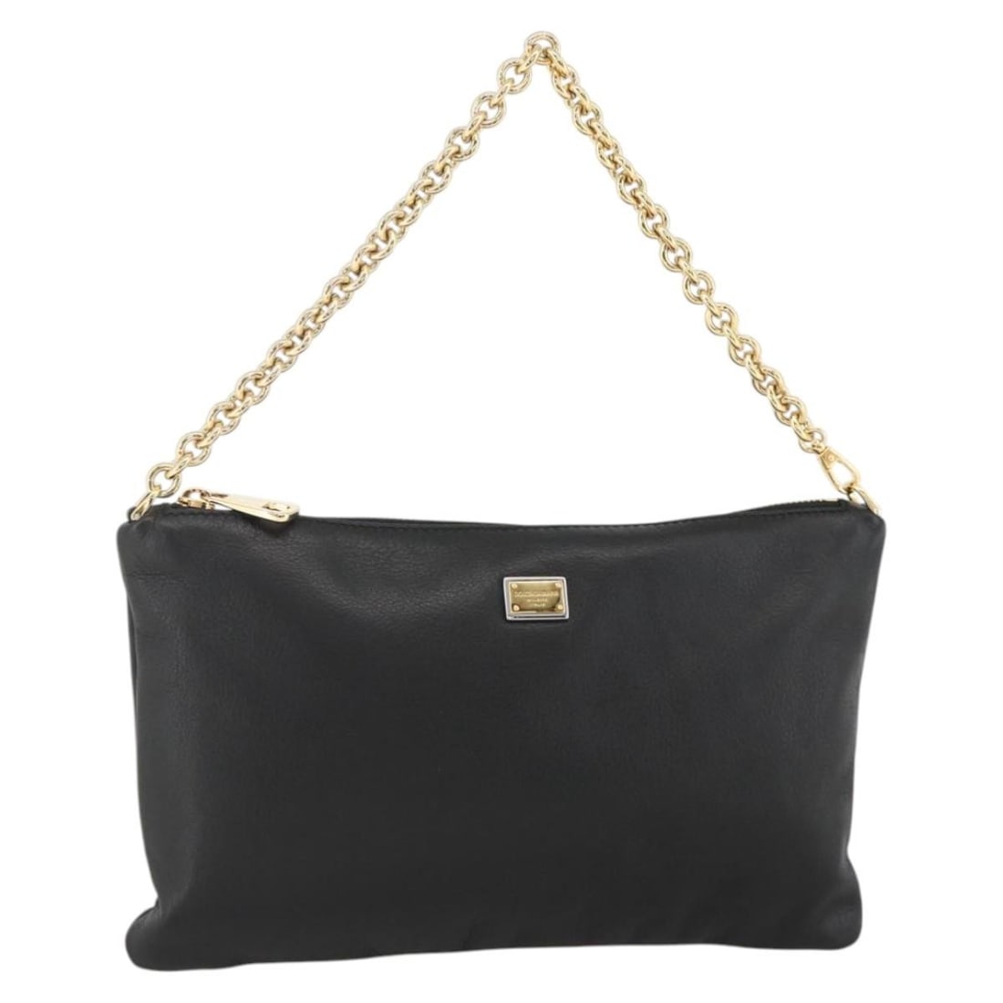 Dolce and Gabbana Black Leather Chain Shoulder Bag Gold Accent Italy (1 of 18)