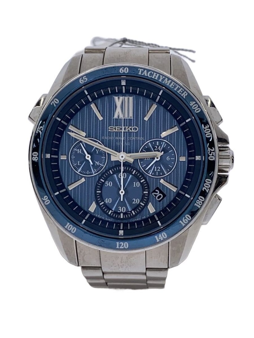 Seiko Brightz Navy Stainless Steel Men's Wristwatch: Seiko Brightz Navy Stainless Steel Men's Wristwatch This SEIKO Brightz 8B82-OALO men's wristwatch features a navy dial and a stainless steel case and band. Made in Japan, this pre-owned watch is in sl