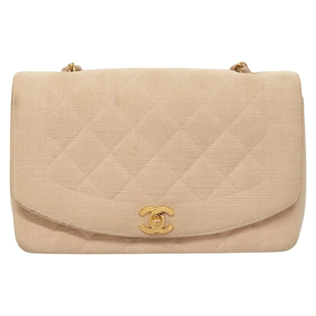 Pink Canvas Chanel Diana Vintage Flap Shoulder Bag 25cm: Pink Canvas Chanel Diana Vintage Flap Shoulder Bag 25cm This Chanel Vintage Diana Flap Bag features quilted pink canvas with a flap closure. Designed for women, it showcases a classic silhouette with 