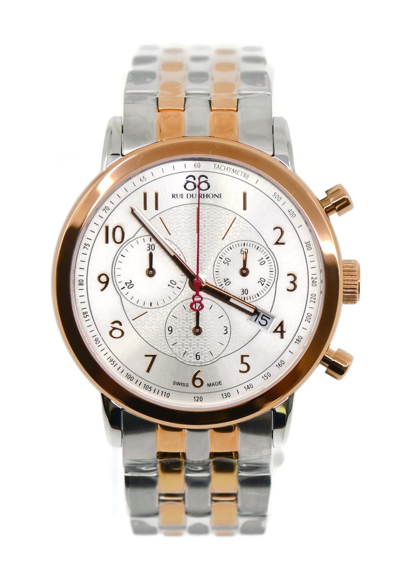 88 Rue Du Rhone Two Tone Stainless Steel Watch 42mm Ref 87WA120057 Authentic: 88 Rue Du Rhone Two Tone Stainless Steel Watch 42mm Ref 87WA120057 Authentic Discover the elegance of the Rue Du Rhone Two Tone Stainless Steel Watch. This stylish wristwatch features a precision quar