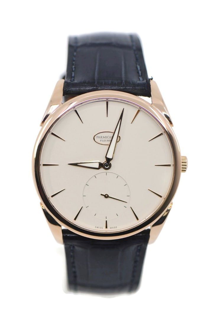 Parmigiani Tonda 18K Rose Gold Automatic Watch PFC267: Parmigiani Tonda 18K Rose Gold Automatic Watch PFC267 Discover the elegance of the Parmigiani Tonda, a stunning wristwatch crafted in 18K rose gold. This timepiece features a luxurious silver dial dis