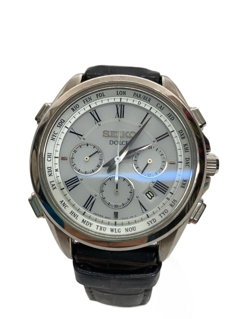 Seiko Dolce men's leather wristwatch 8B92-0AJ0 white dial: Seiko Dolce men's leather wristwatch 8B92-0AJ0 white dial This SEIKO Dolce 8B92-0AJ0 men's wristwatch features a classic white dial and a leather band. Manufactured in Japan, it exhibits slight signs 