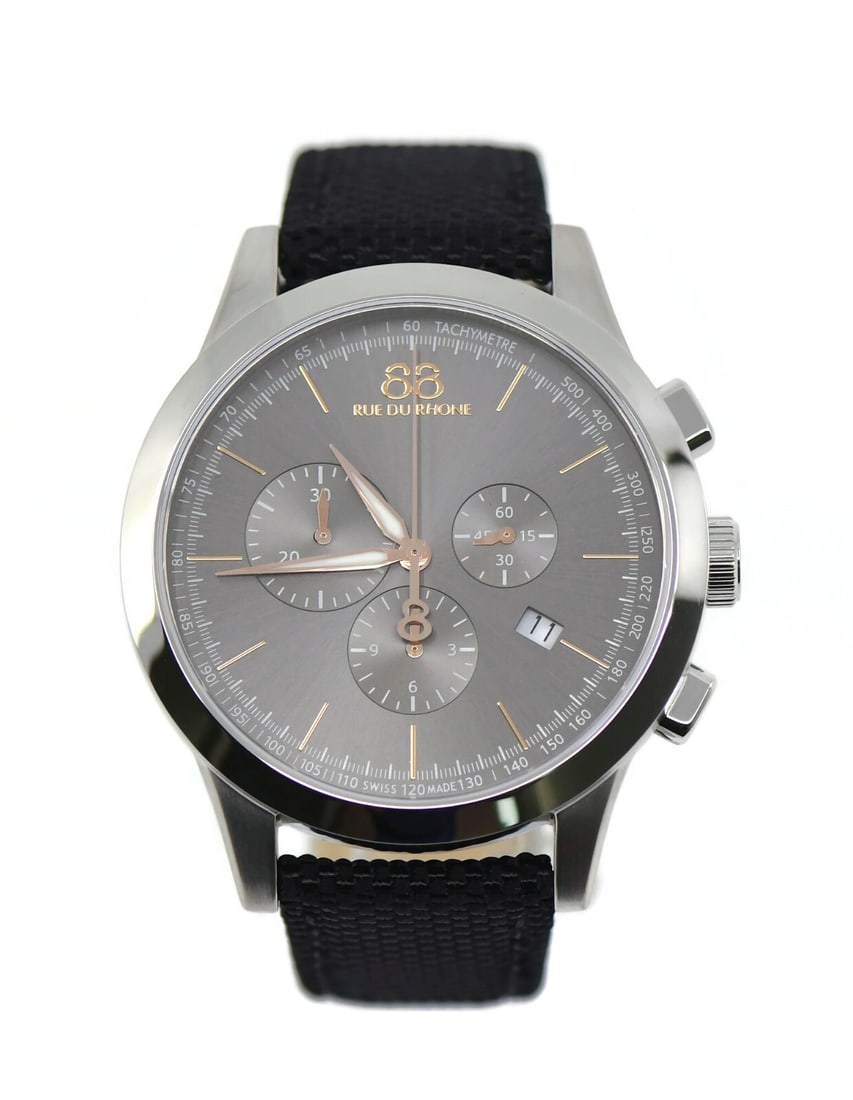 88 Rue Du Rhone 87WA154306 Stainless Steel Quartz Watch with Leather Band: 88 Rue Du Rhone 87WA154306 Stainless Steel Quartz Watch with Leather Band This elegant Rue Du Rhone wristwatch features a durable stainless steel case and a stylish leather fabric band, making it a pe