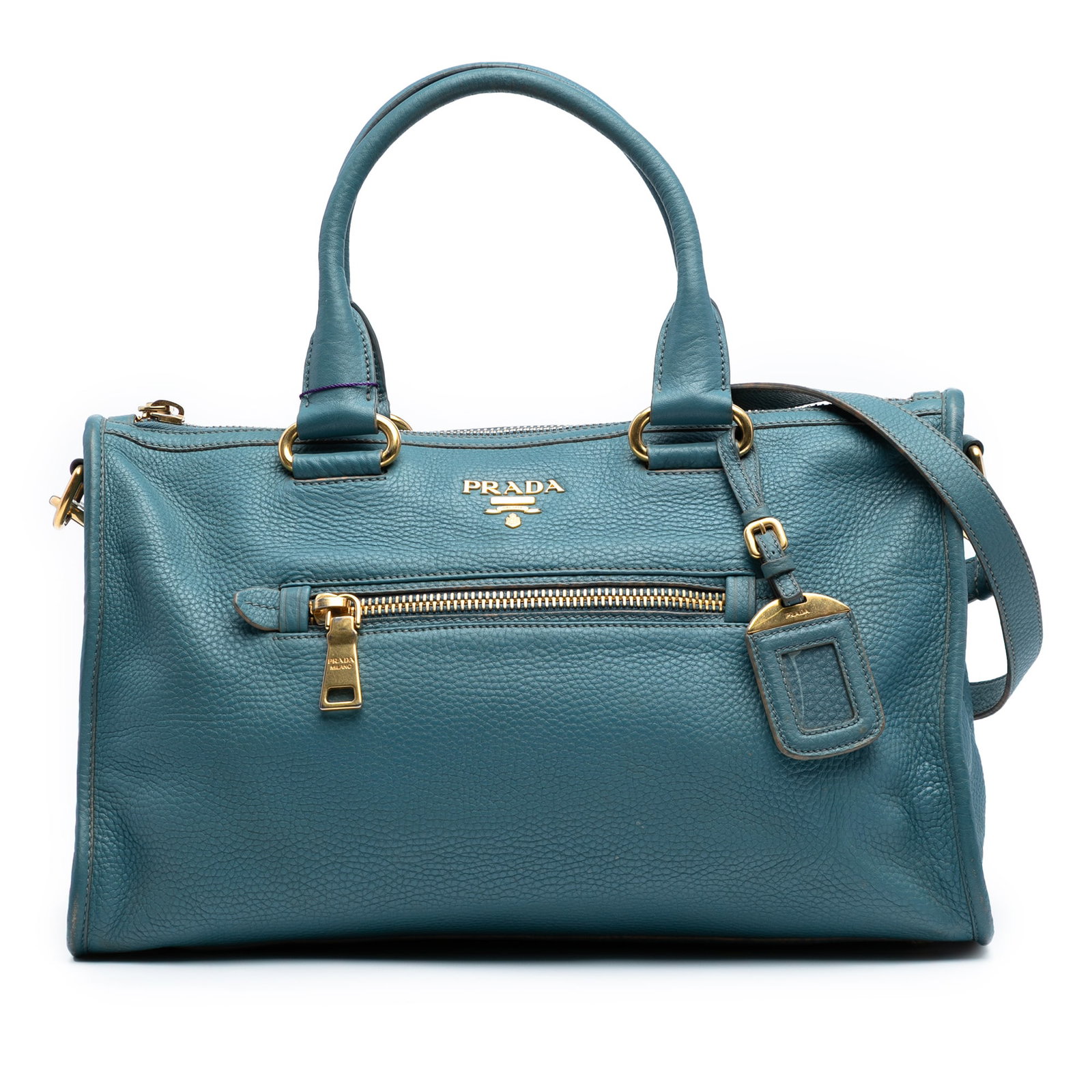 Prada Vitello Daino Blue Leather Zip Top Satchel: Prada Vitello Daino Blue Leather Zip Top Satchel The Prada Vitello Daino Zip Top Satchel is a sophisticated accessory crafted from premium leather. This stylish satchel features a classic design with 
