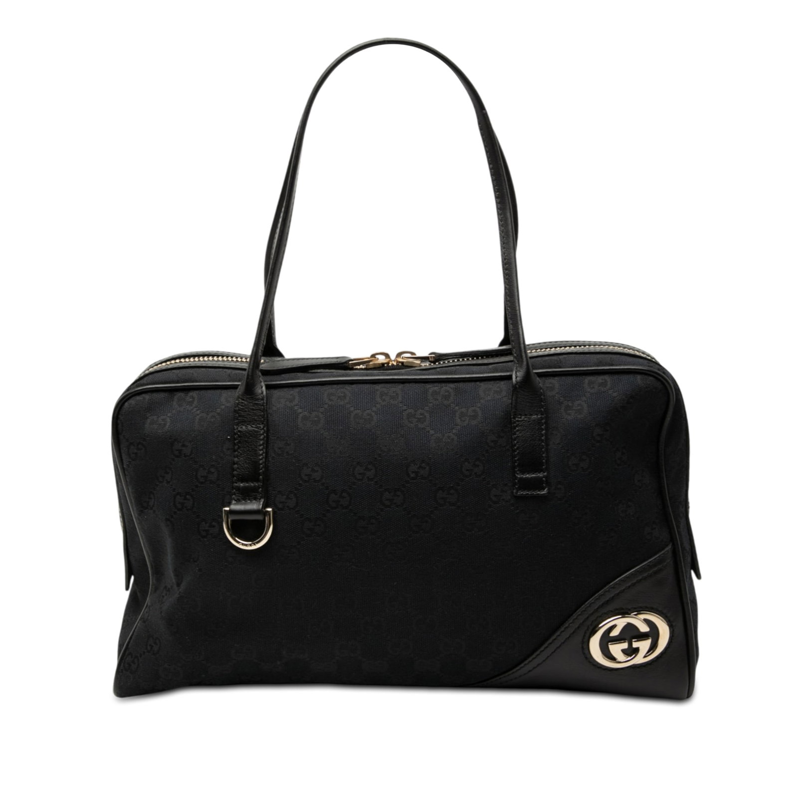 Gucci New Britt Black GG Canvas Shoulder Bag with Leather Trim (1 of 8)