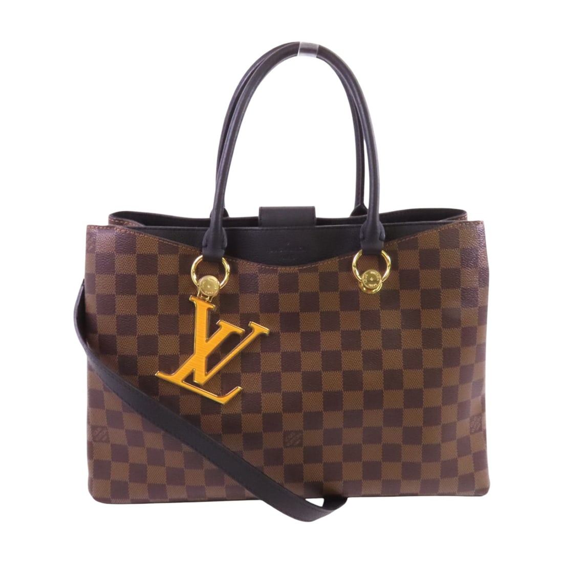 LOUIS VUITTON Riverside Handbag N40050 Damier Ebene Brown 2way Shoulder Bag: LOUIS VUITTON Riverside Handbag N40050 Damier Ebene Brown 2way Shoulder Bag The LOUIS VUITTON Riverside Handbag is a stylish and versatile 2-way shoulder bag crafted from durable PVC coated canvas in 
